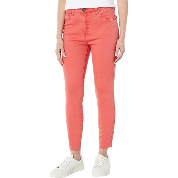 KUT from the Kloth Connie High-Rise Fab AB Ankle Skinny-Raw Hem in Coral Size 4 - Picture 1 of 8